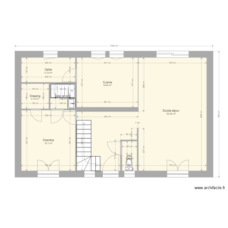 MANCHERON RDC. Plan de 7 pièces et 63 m2