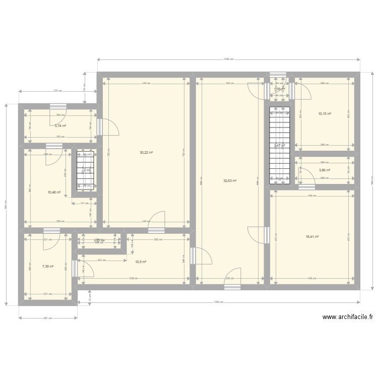 Chasseneuil Projet RDC. Plan de 13 pièces et 138 m2