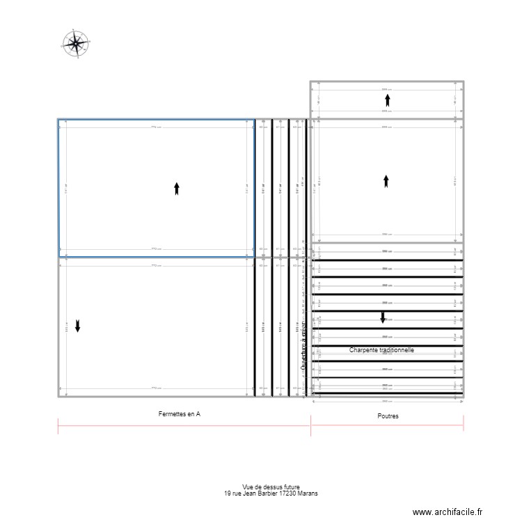 Vue de dessus charpente. Plan de 0 pièce et 0 m2