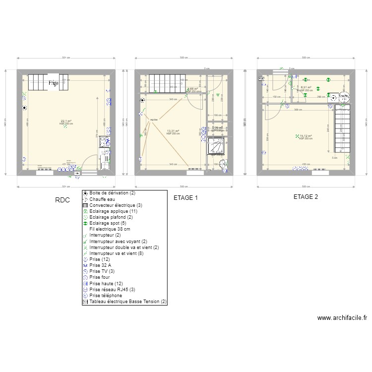 GUGLIELMI. Plan de 7 pièces et 65 m2