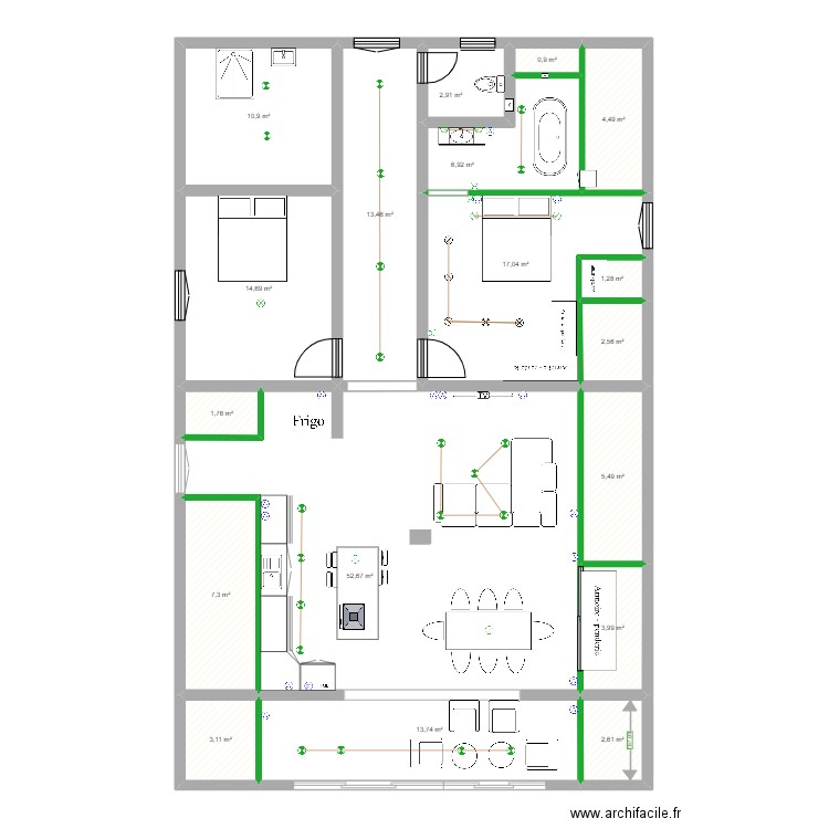 aurelie. Plan de 18 pièces et 166 m2