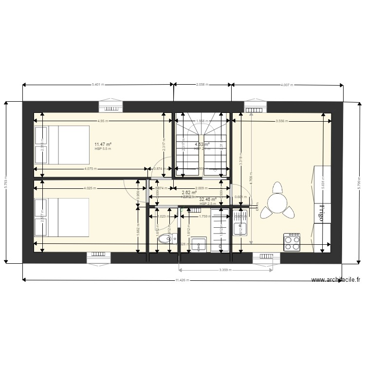 1 etage maison bleue finalisé.. Plan de 4 pièces et 51 m2