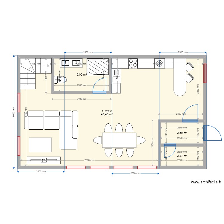 двухэтажный новый  8 модулей. Plan de 4 pièces et 54 m2