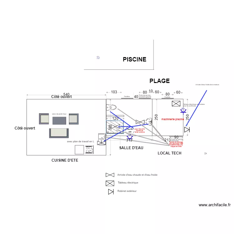 POOL HOUSE plomberie v1. Plan de 