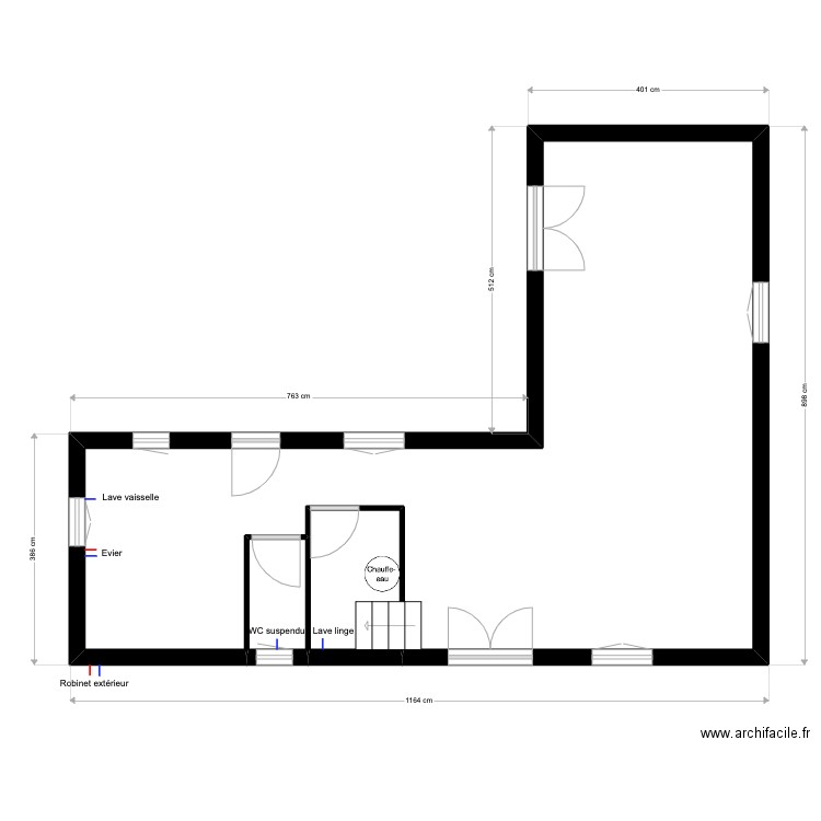 MORAILLON plomberie. Plan de 3 pièces et 55 m2