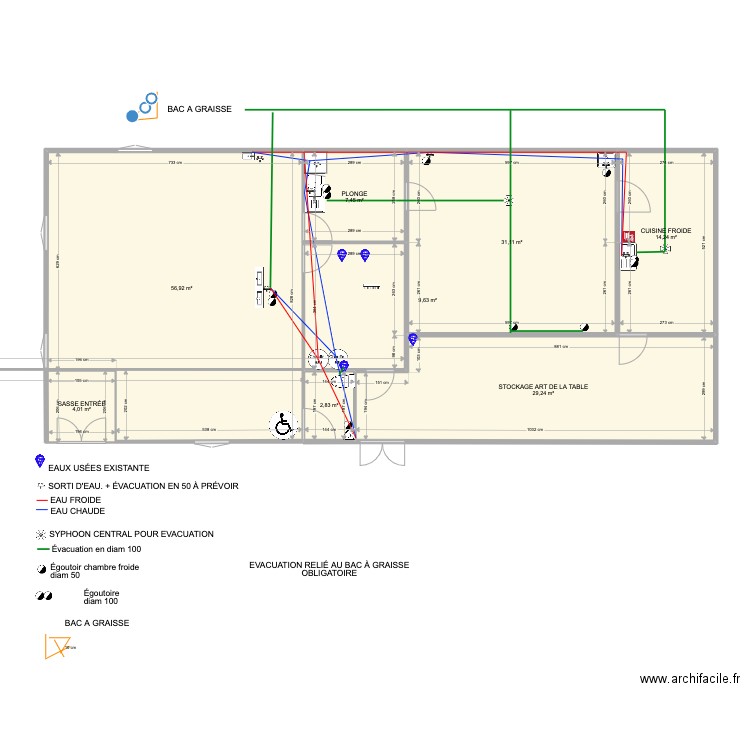 plonge LABO ÉVACUATION EAU USÉE. Plan de 8 pièces et 155 m2