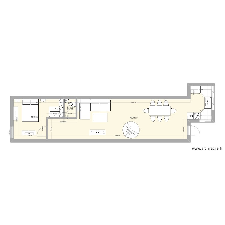 tata. Plan de 3 pièces et 53 m2