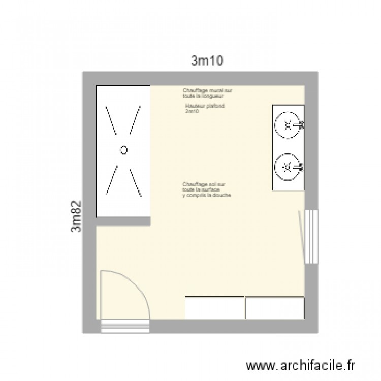 SDB HABRAN. Plan de 1 pièce et 16 m2