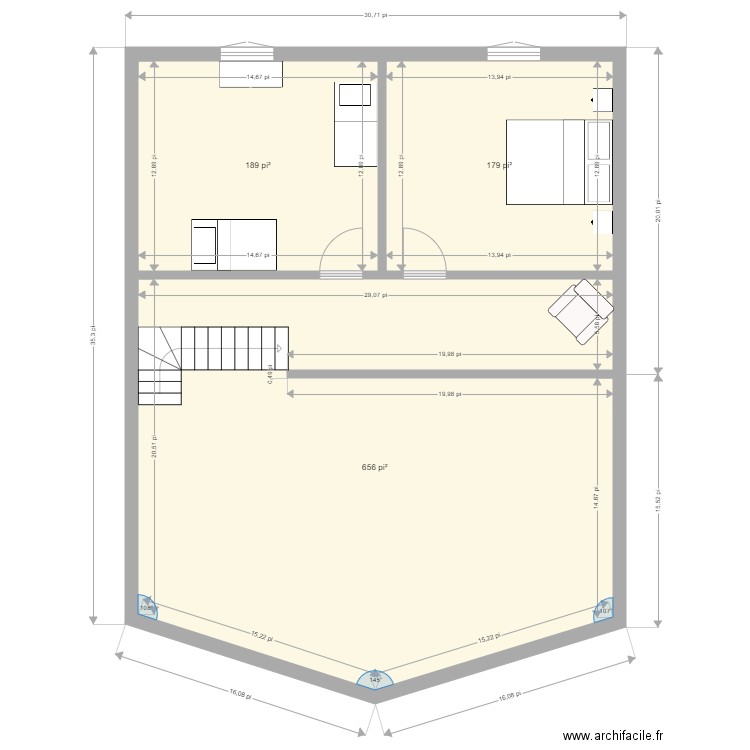 30X35 MEZANINE. Plan de 3 pièces et 95 m2