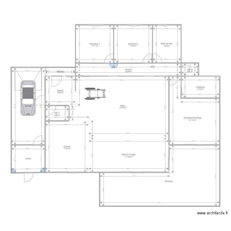 Maison Georgette. Plan de 16 pièces et 231 m2