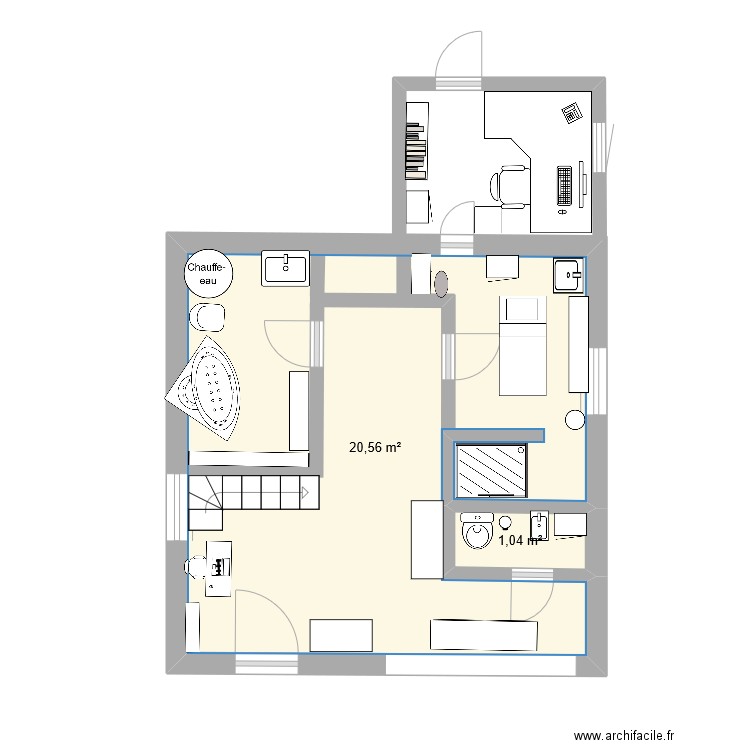 rdc zen institut . Plan de 2 pièces et 22 m2