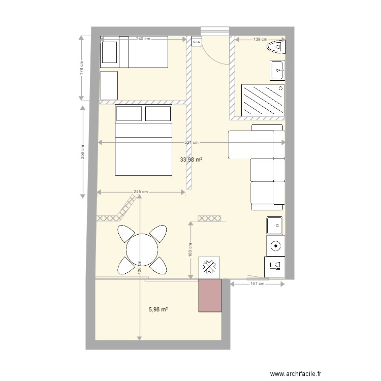 APT SAMIR. Plan de 2 pièces et 40 m2