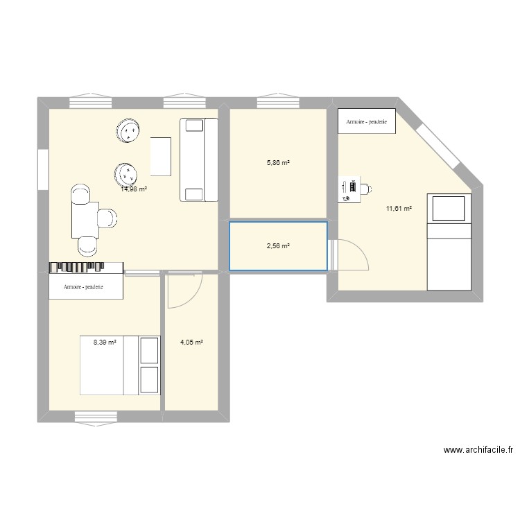 place Henri IV. Plan de 6 pièces et 47 m2