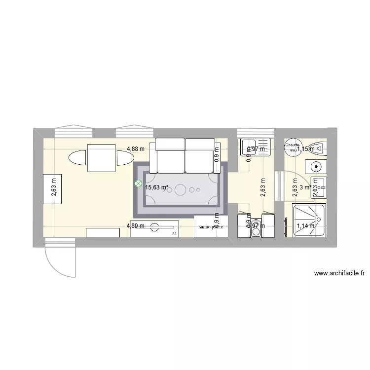 Studio 19m2 - Home Stagging. Plan de 2 et 19 m² Studio 19m2 - Home Stagging. Plan de 2 et 19 m²