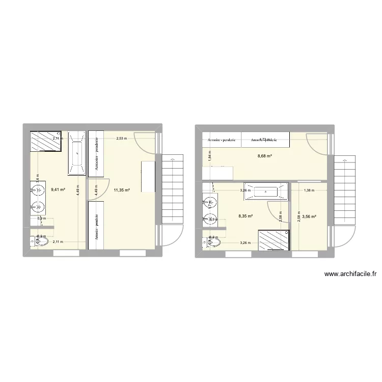 test. Plan de 2  et 21 m²