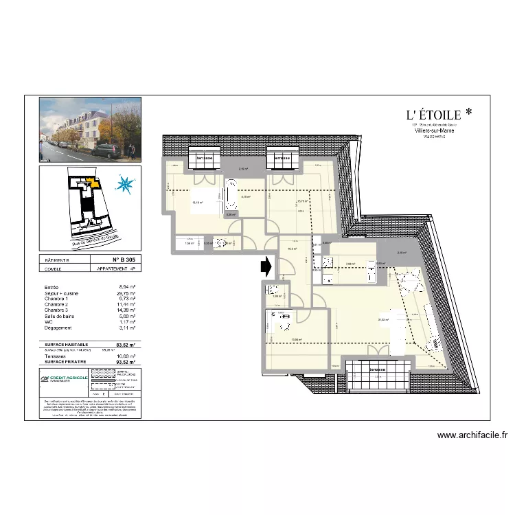 T4 VILLIERS-SUR-MARNE. Plan de 18  et 109 m²