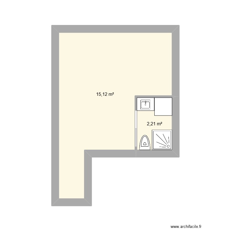 Turgot. Plan de 2 pièces et 17 m2