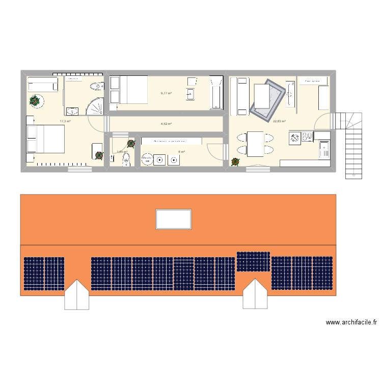 Au dessus box. Plan de 6 pièces et 62 m2