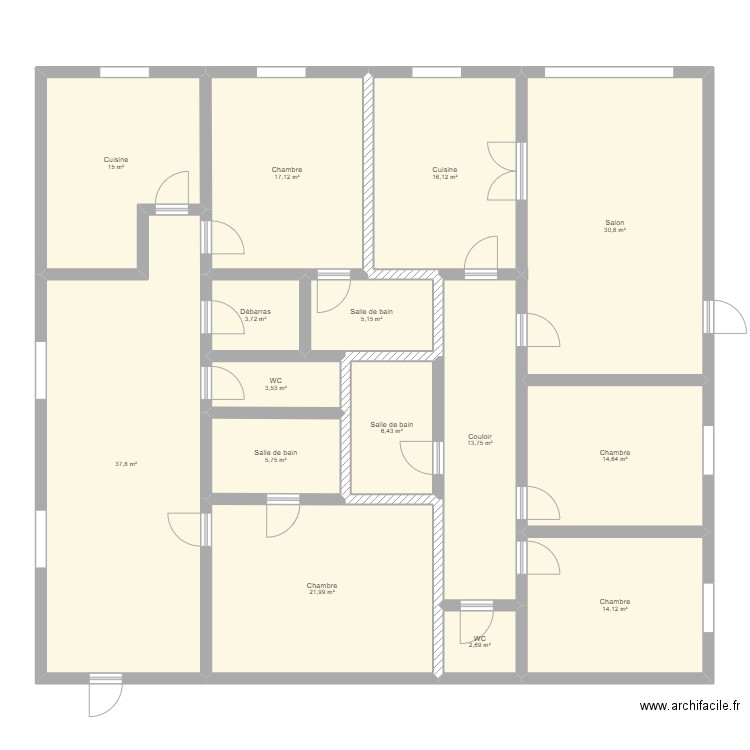 Maison familiale plan 2. Plan de 15 pièces et 209 m2