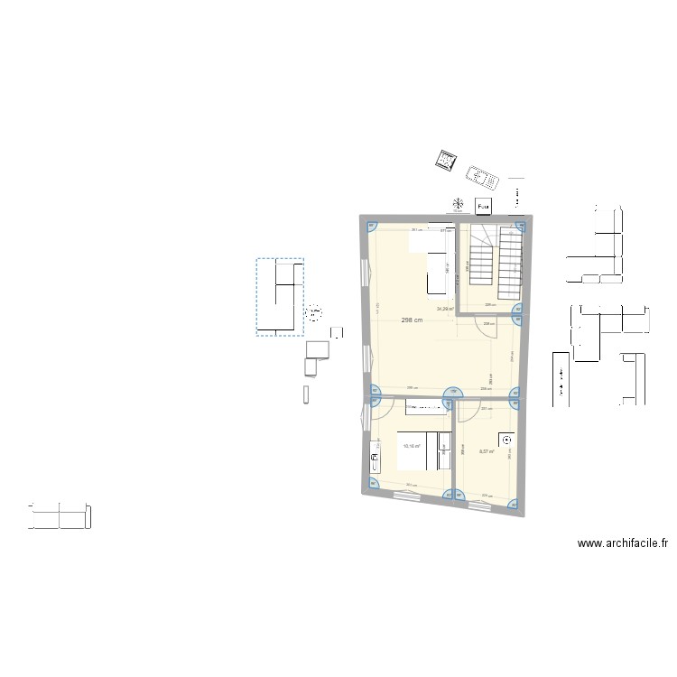 plan boucherie 1 er etage plan f2 n*1. Plan de 3 pièces et 53 m2
