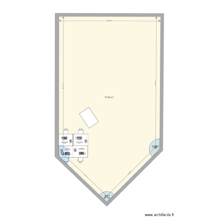 Plan tecno. Plan de 1 pièce et 74 m2