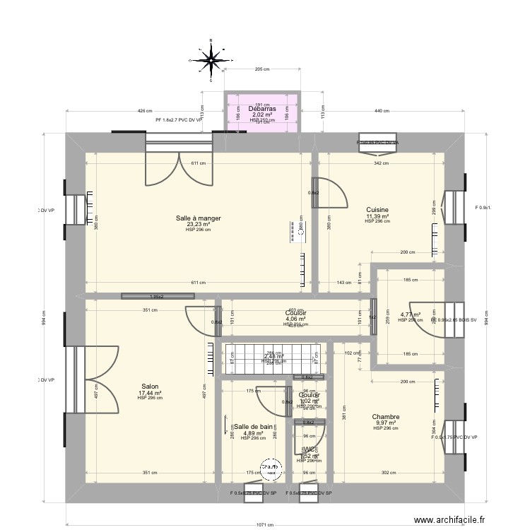 Thevin. Plan de 22 pièces et 164 m2