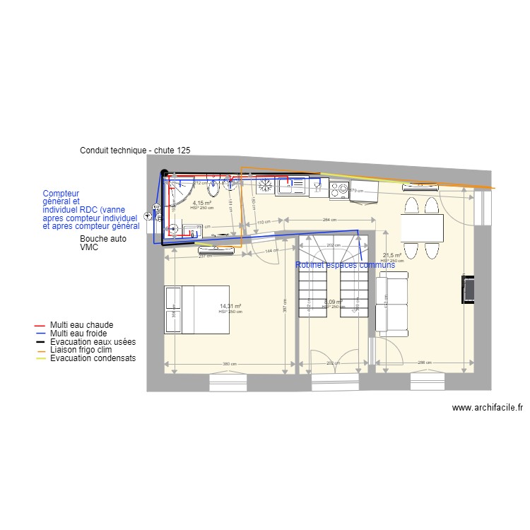 Malaucene métrés. Plan de 4 pièces et 48 m2