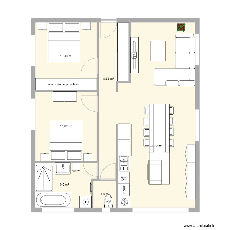 Etage Lagardelle version sdb modifiée. Plan de 6 pièces et 72 m2