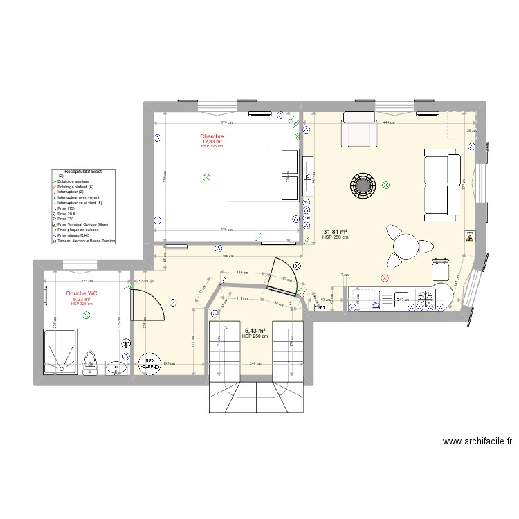 2ième Etage. Plan de 4 pièces et 56 m2