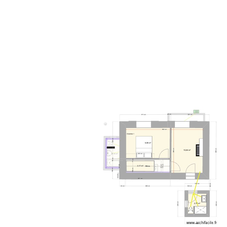 Les Acacias V2. Plan de 6 pièces et 56 m2