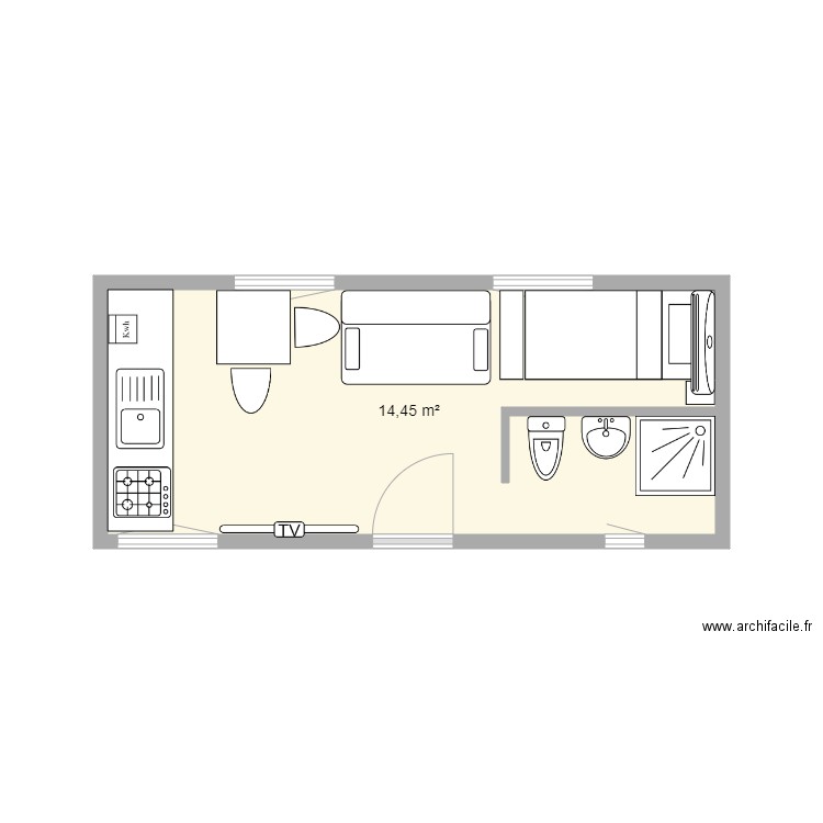 Plan 1 maison habitat project. Plan de 1 pièce et 14 m2