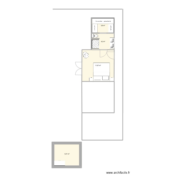 Plan chambre et salle de bain. Plan de 4 pièces et 26 m2