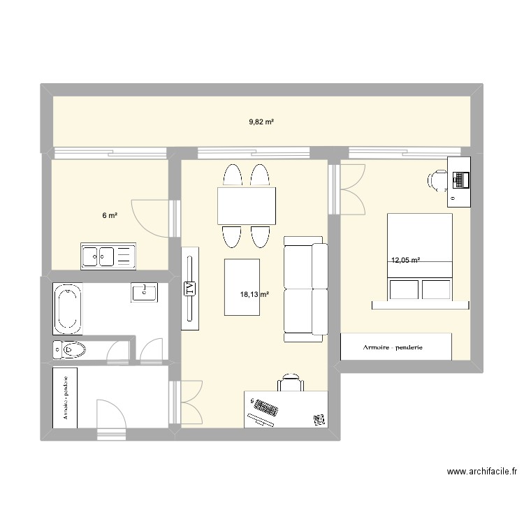 appart vrai . Plan de 4 pièces et 46 m2