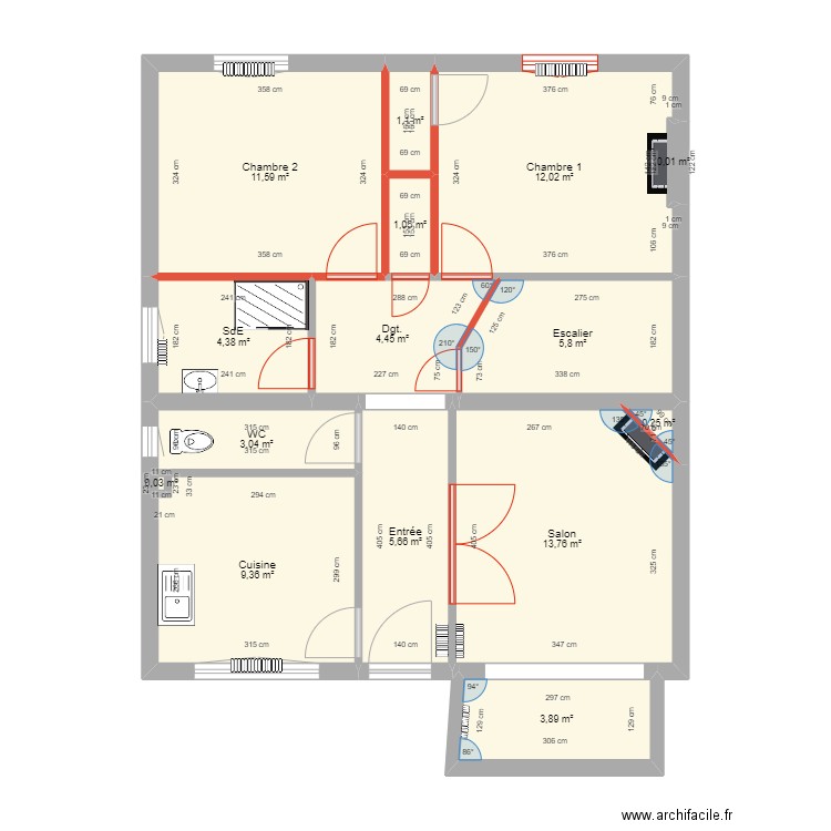 Maison Colombes - 201610 - Etat initial + démolition - Borde. Plan de 28 pièces et 153 m2
