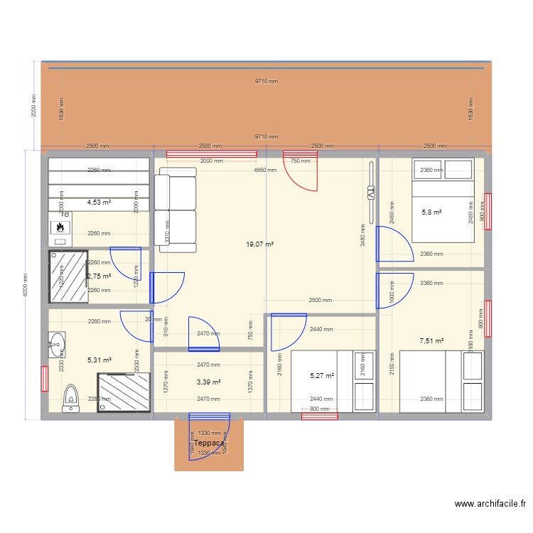 60 2 3spal Алехново. Plan de 10 pièces et 73 m2