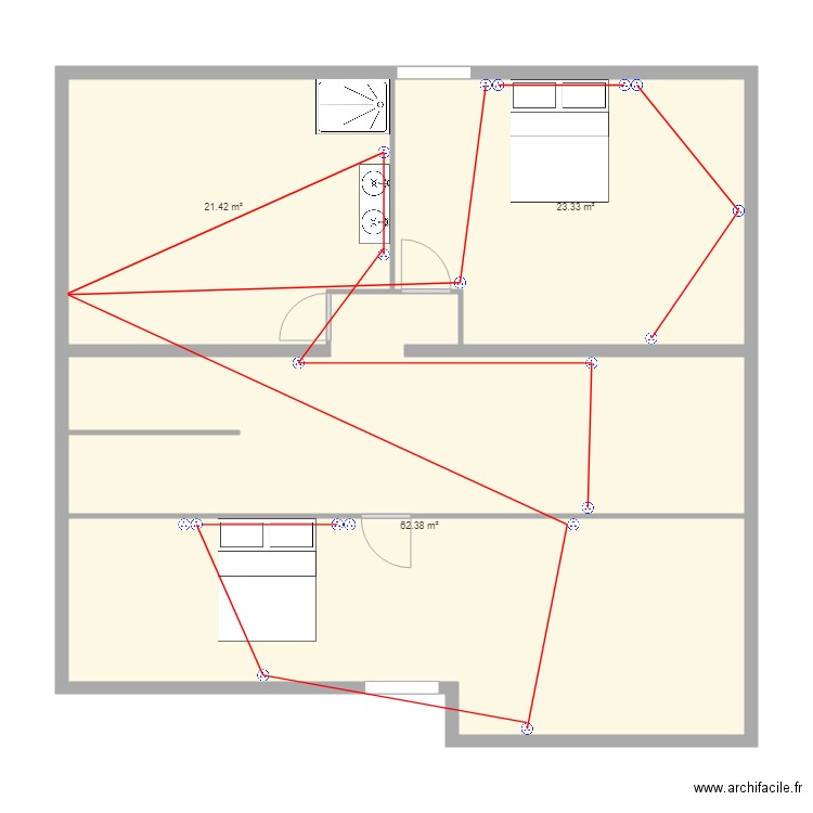 remi etage. Plan de 3 pièces et 107 m2