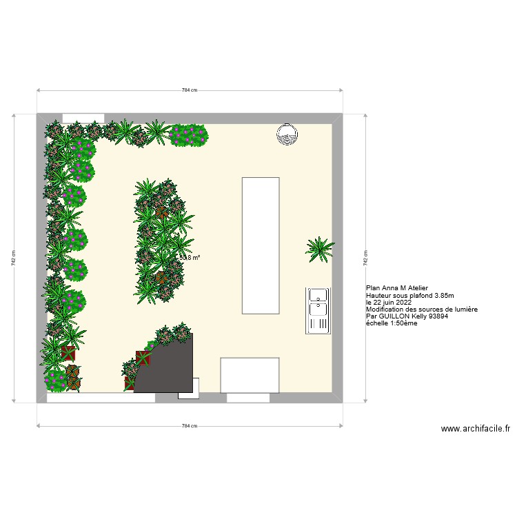 plan atelier m fleurs. Plan de 1 pièce et 51 m2