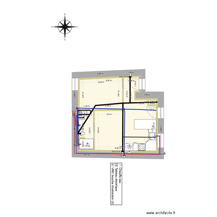 APBG Plomberie. Plan de 6 pièces et 34 m2