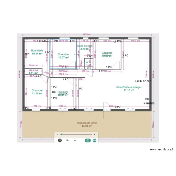 ANZAR. Plan de 4 pièces et 31 m2