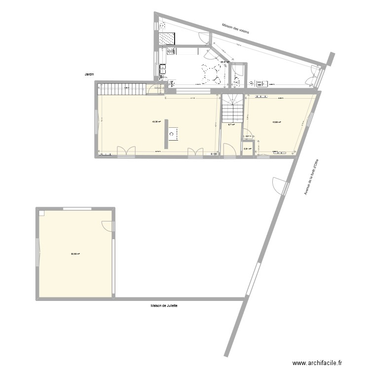 Maison Joigny extension modifications août pour les maçons. Plan de 6 pièces et 144 m2