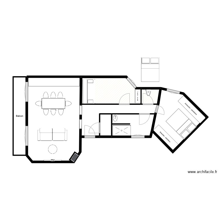 Appt 20ème. Plan de 7 pièces et 58 m2