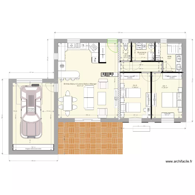 Maison T3 - Garage . Plan de 