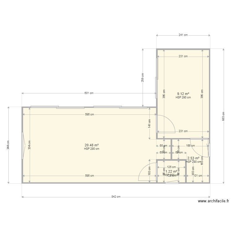 Projet Teulet 2 20 en cube + 1m en facade 2. Plan de 4 pièces et 33 m2