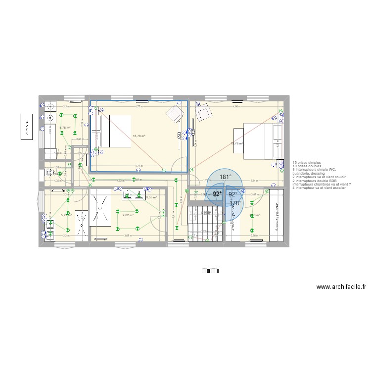 NIVEAU 1. Plan de 10 pièces et 78 m2