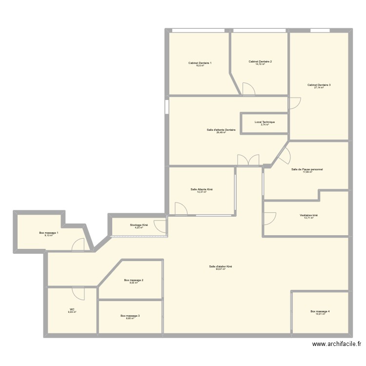 Plan Dijon Ortho + Kiné . Plan de 15 pièces et 281 m2