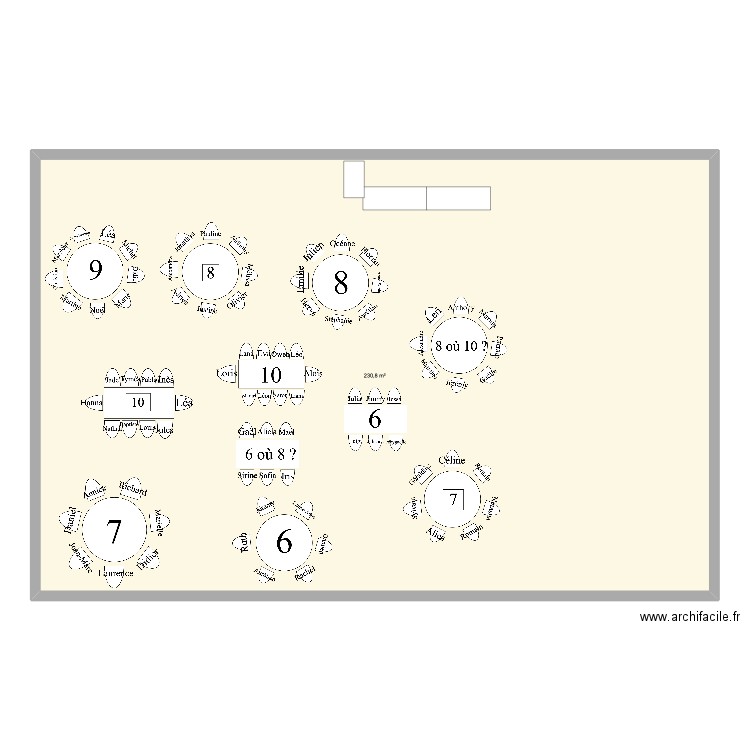 Plan de table baptême. Plan de 1 pièce et 231 m2