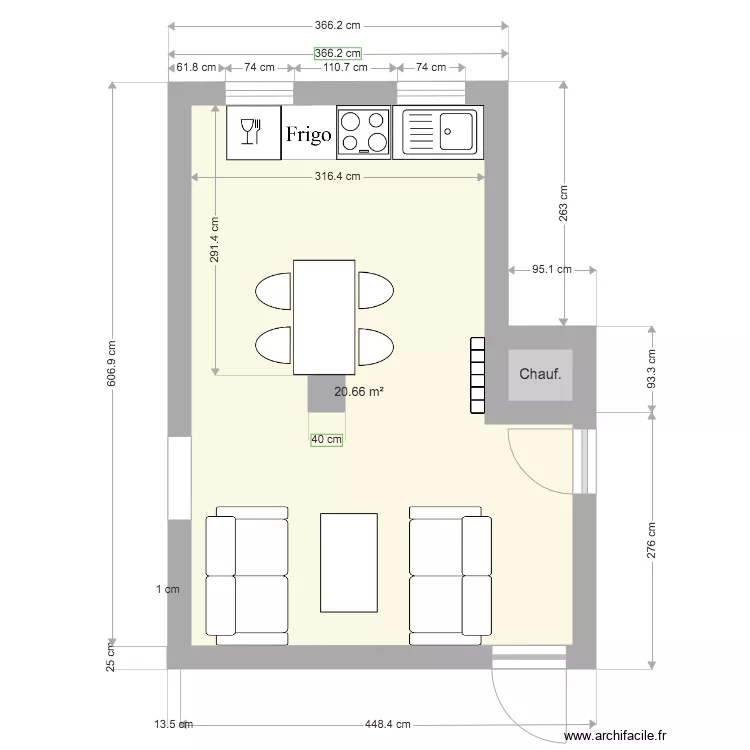 cuisine fen&ecirc;tres small. Plan de 