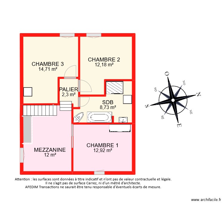 BI8710 ETAGE. Plan de 8 pièces et 65 m2