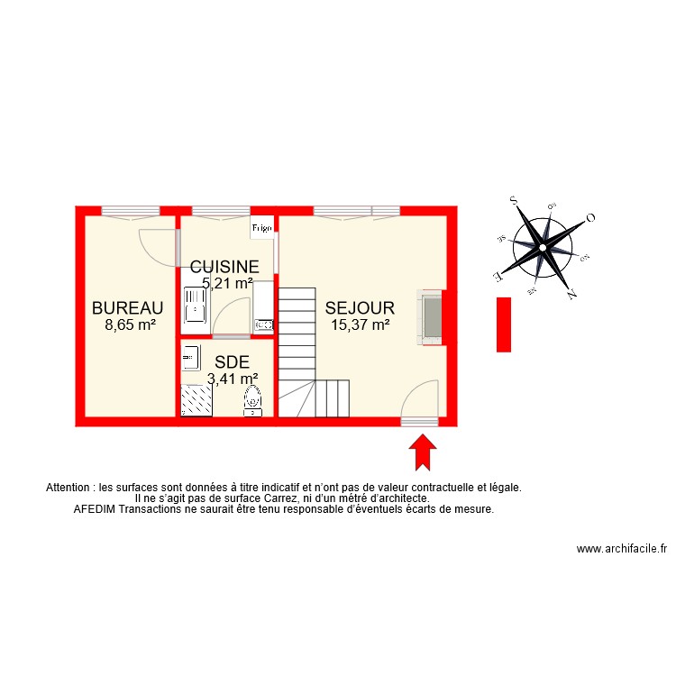 BI 9007 RDC. Plan de 5 pièces et 33 m2