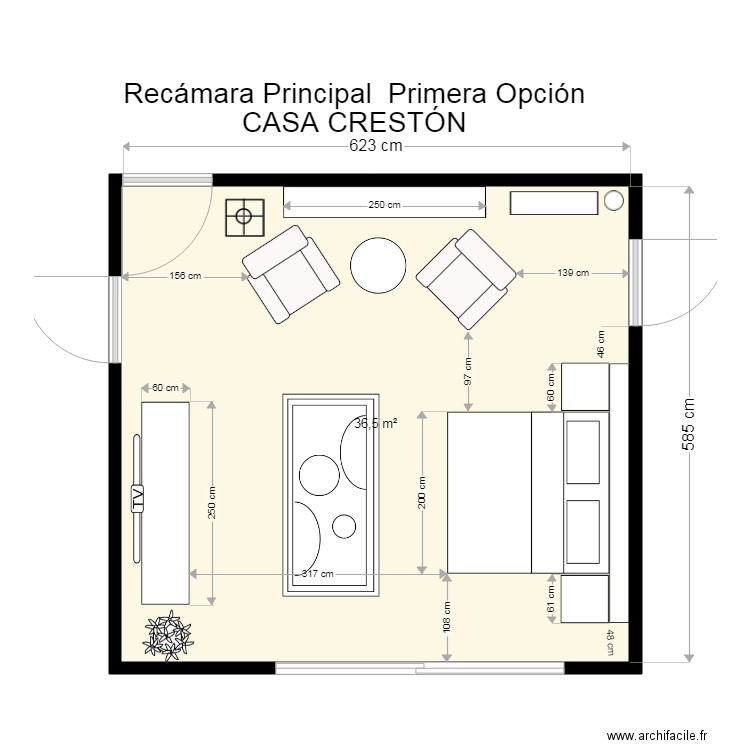 Casa Crestón Recámara principal SEGUNDA OPCIÓN. Plan de 0 pièce et 0 m2